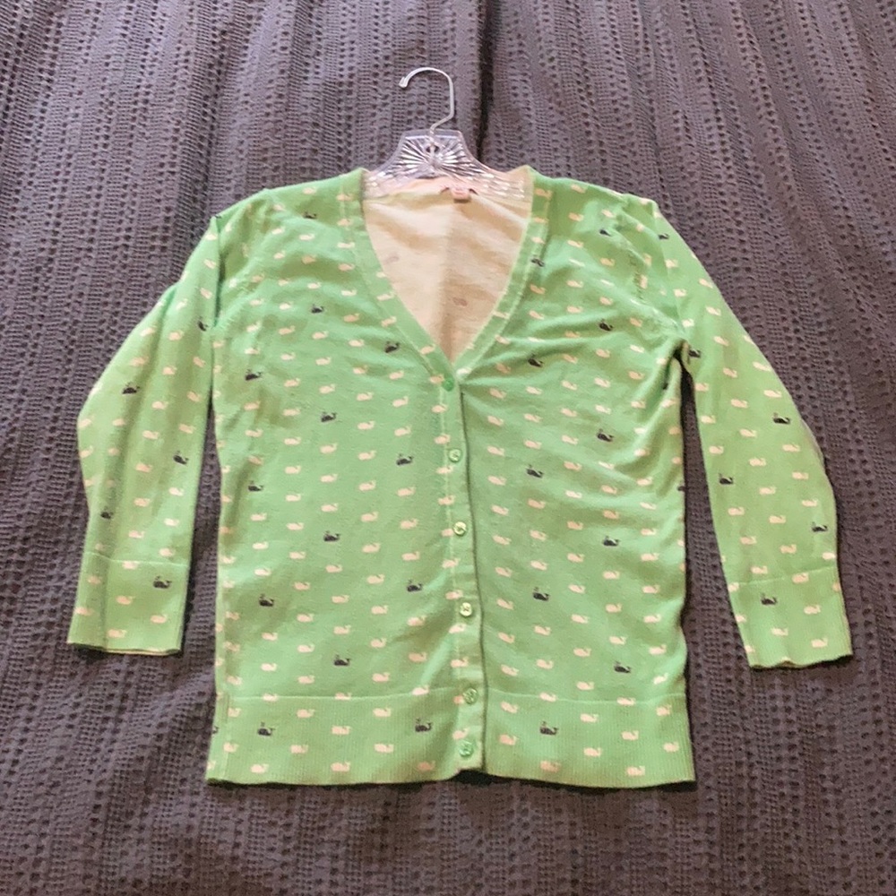 Light green sweater with whale design